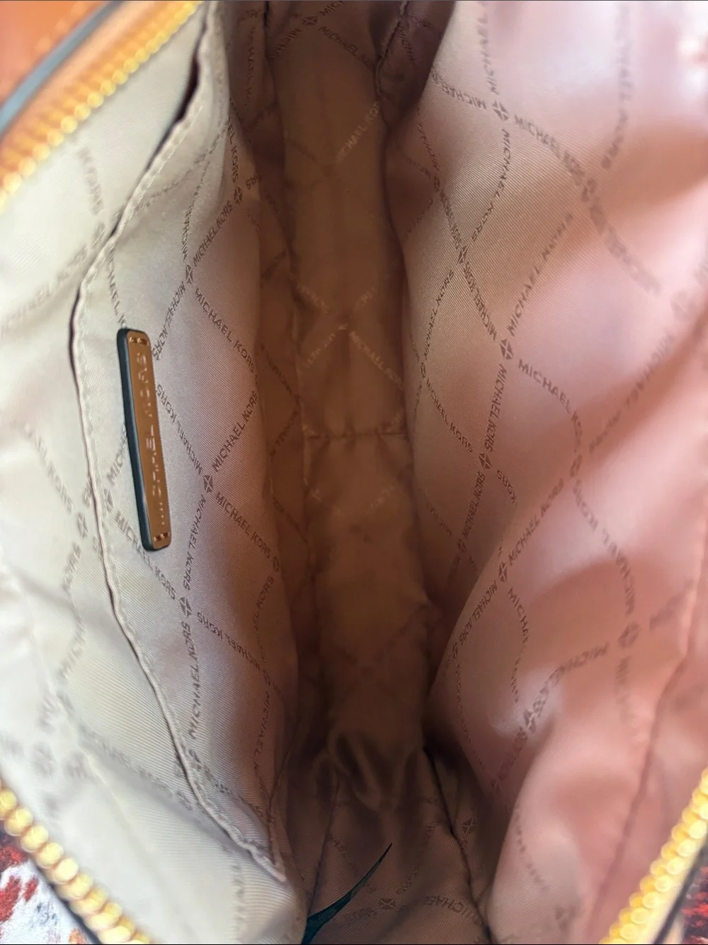 Michael Kors Brown Crossbody Bag with Multicolor Airplane Motif